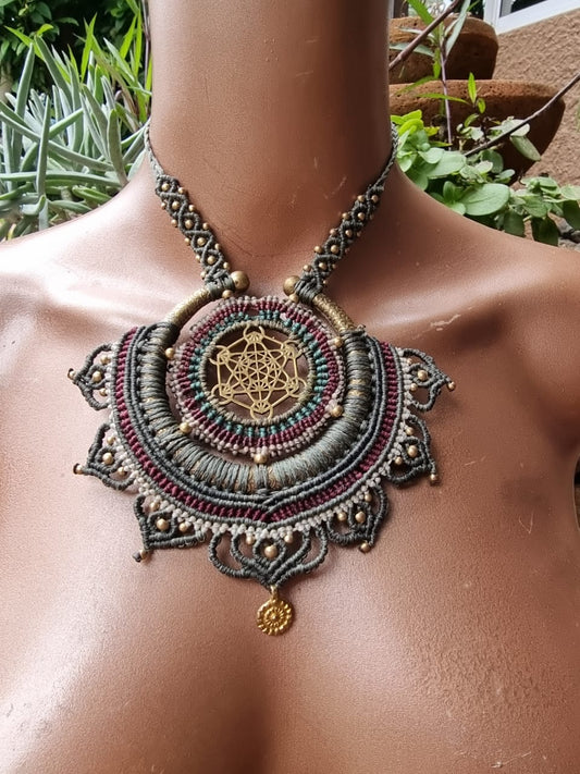 Metatron's Brass Macrame Necklace