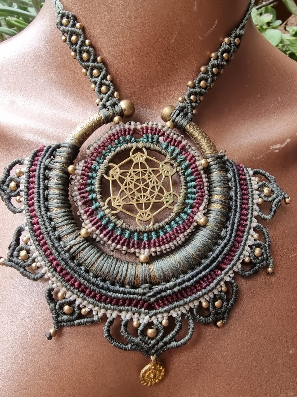 Metatron's Brass Macrame Necklace