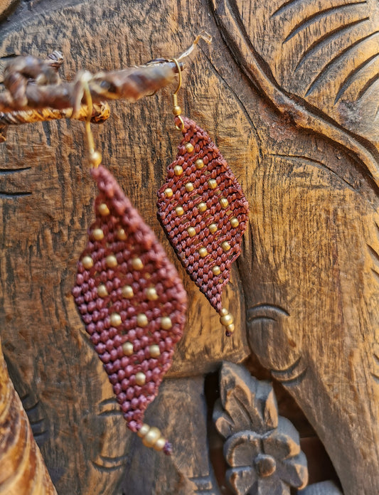 Macrame Golden Leaf Earrings