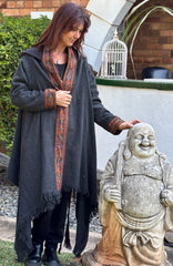 Hooded Camel Wool Blanket Coat