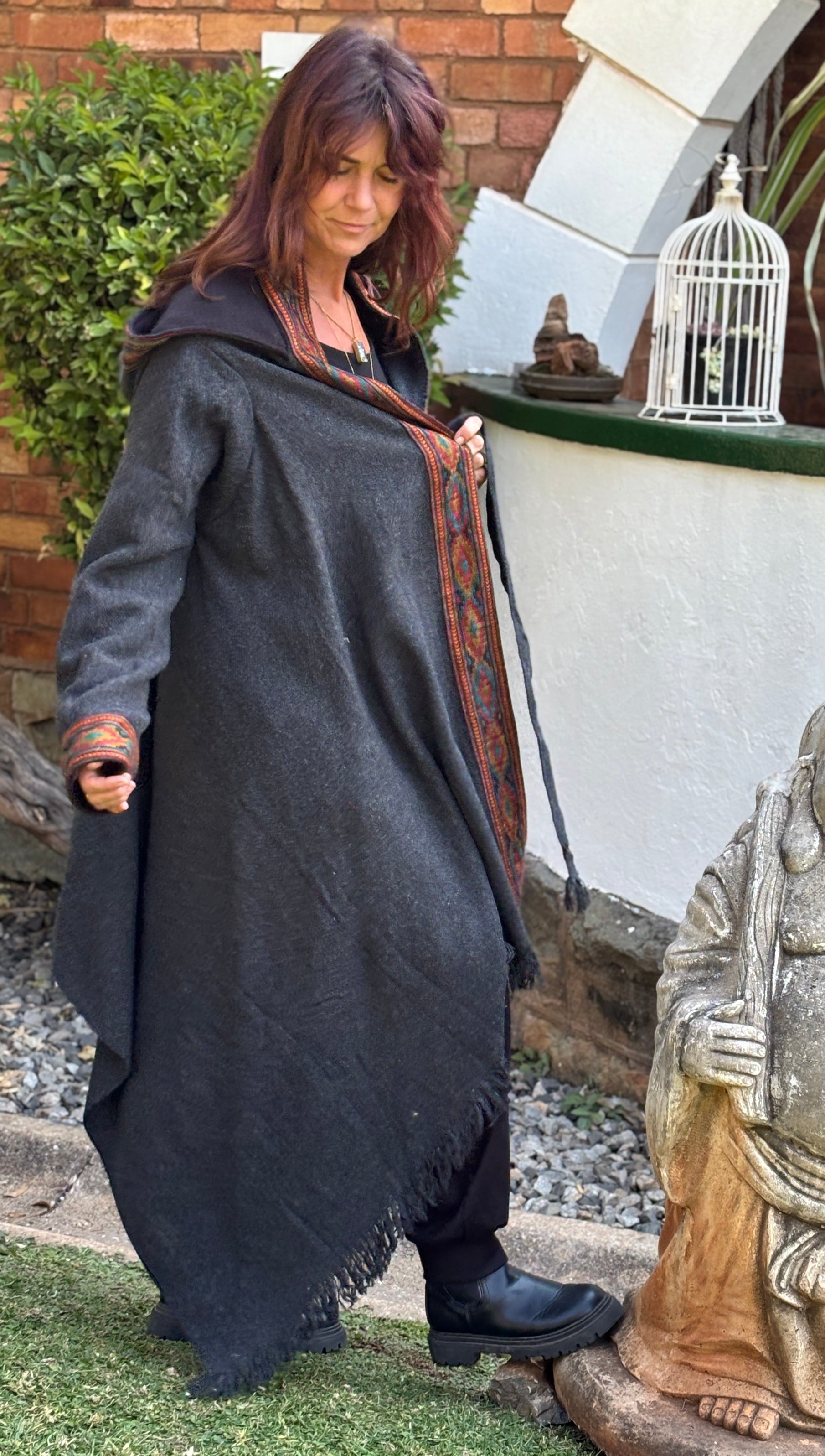 Hooded Camel Wool Blanket Coat