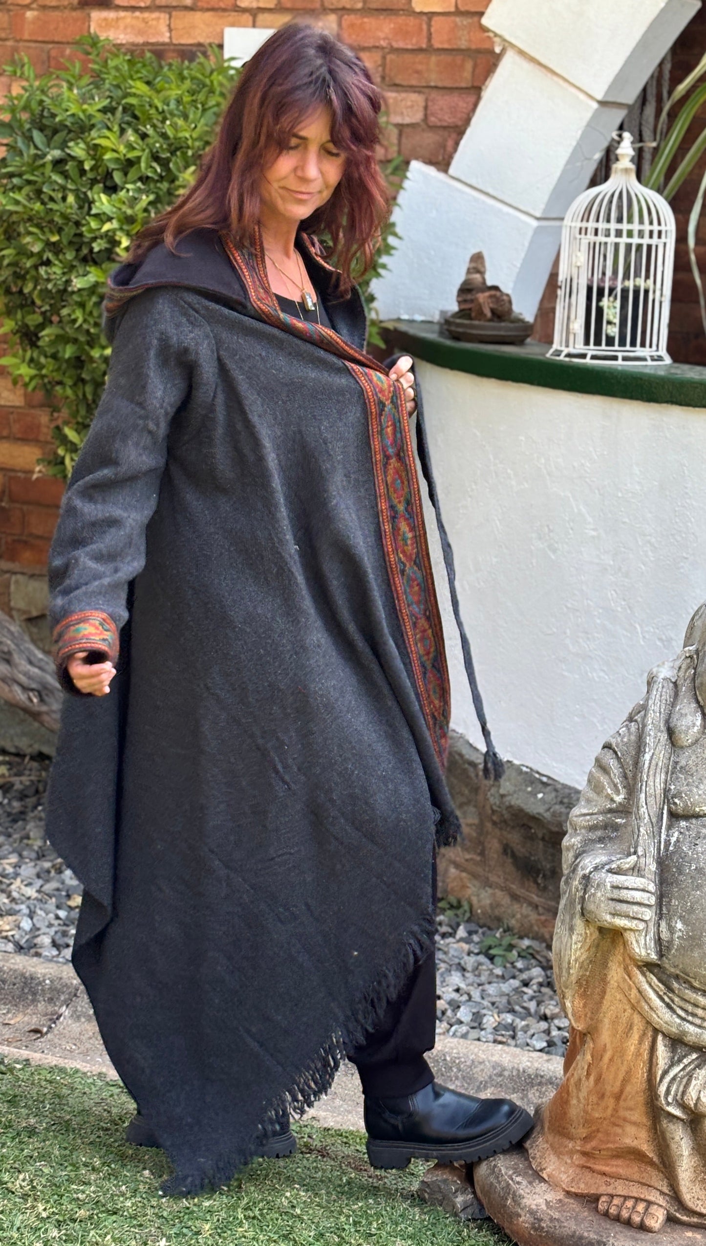 Hooded Camel Wool Blanket Coat