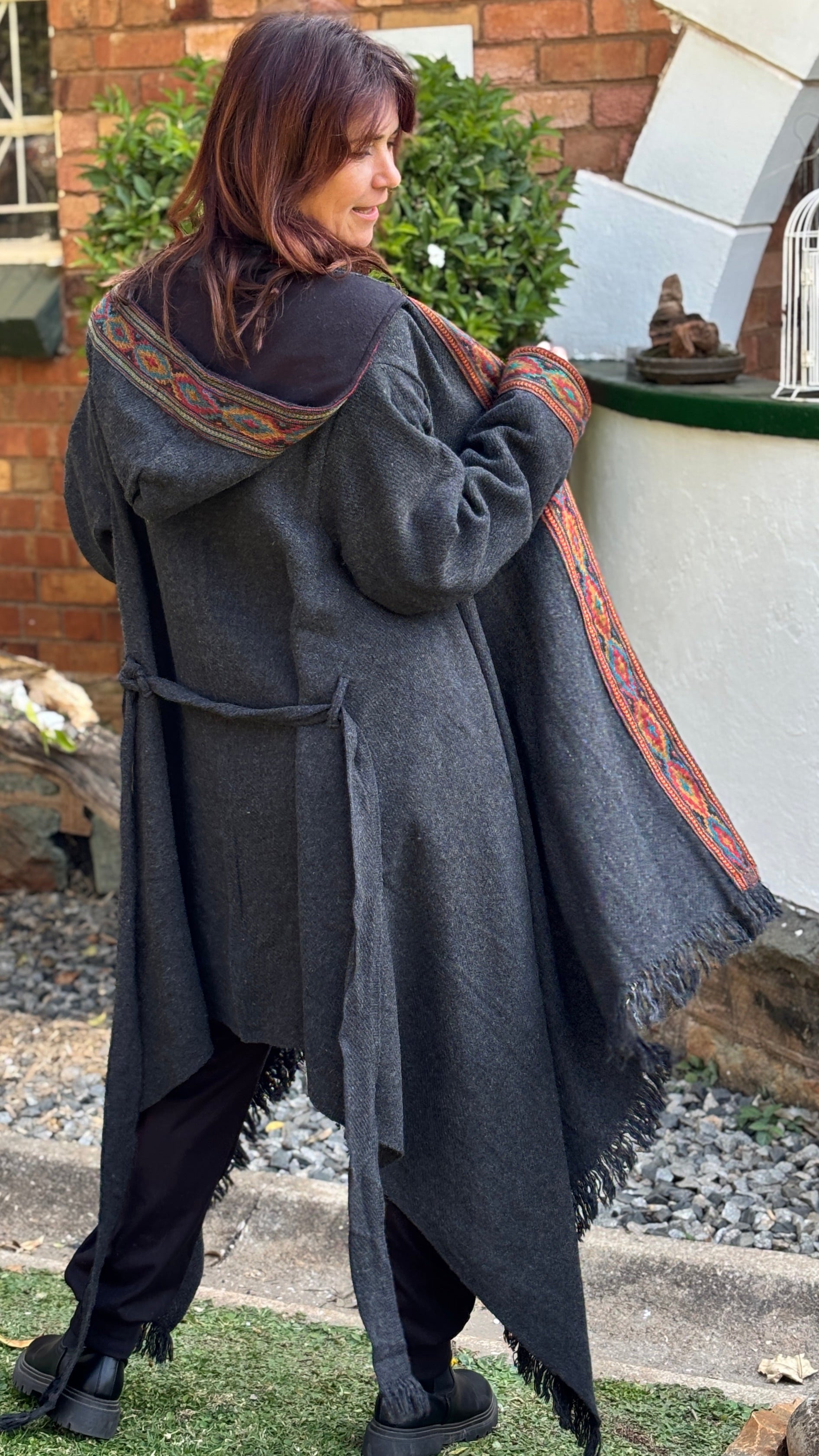 Hooded Camel Wool Blanket Coat