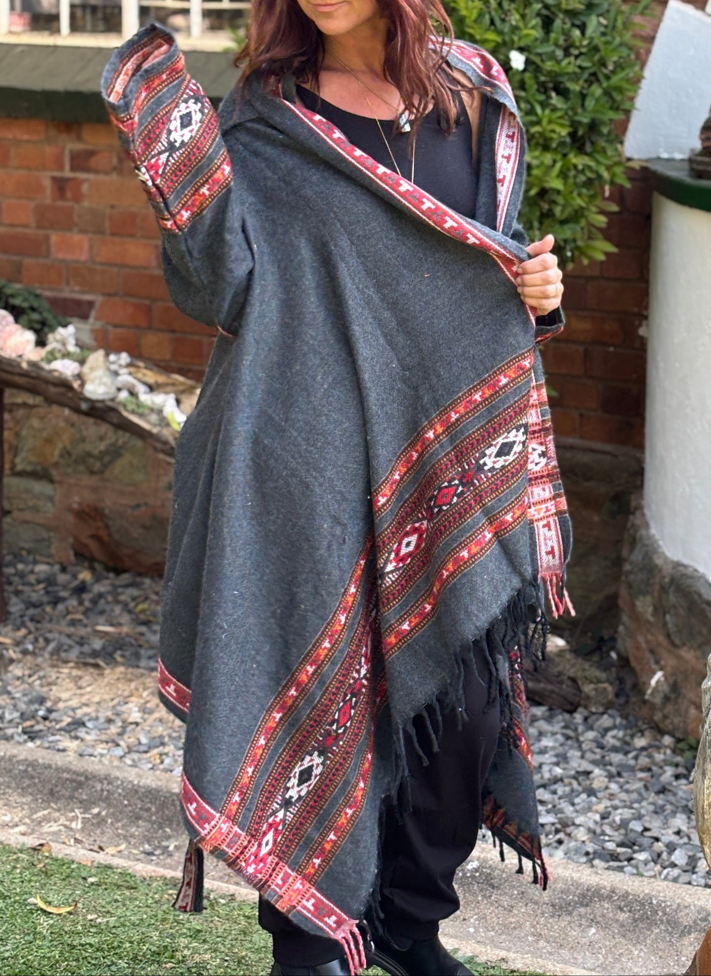 Hooded Camel Wool Blanket Coat