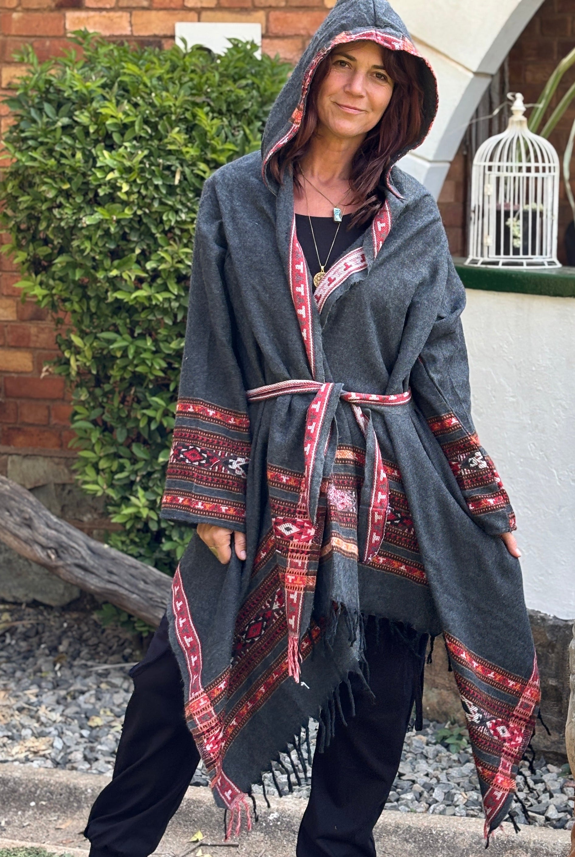 Hooded Camel Wool Blanket Coat