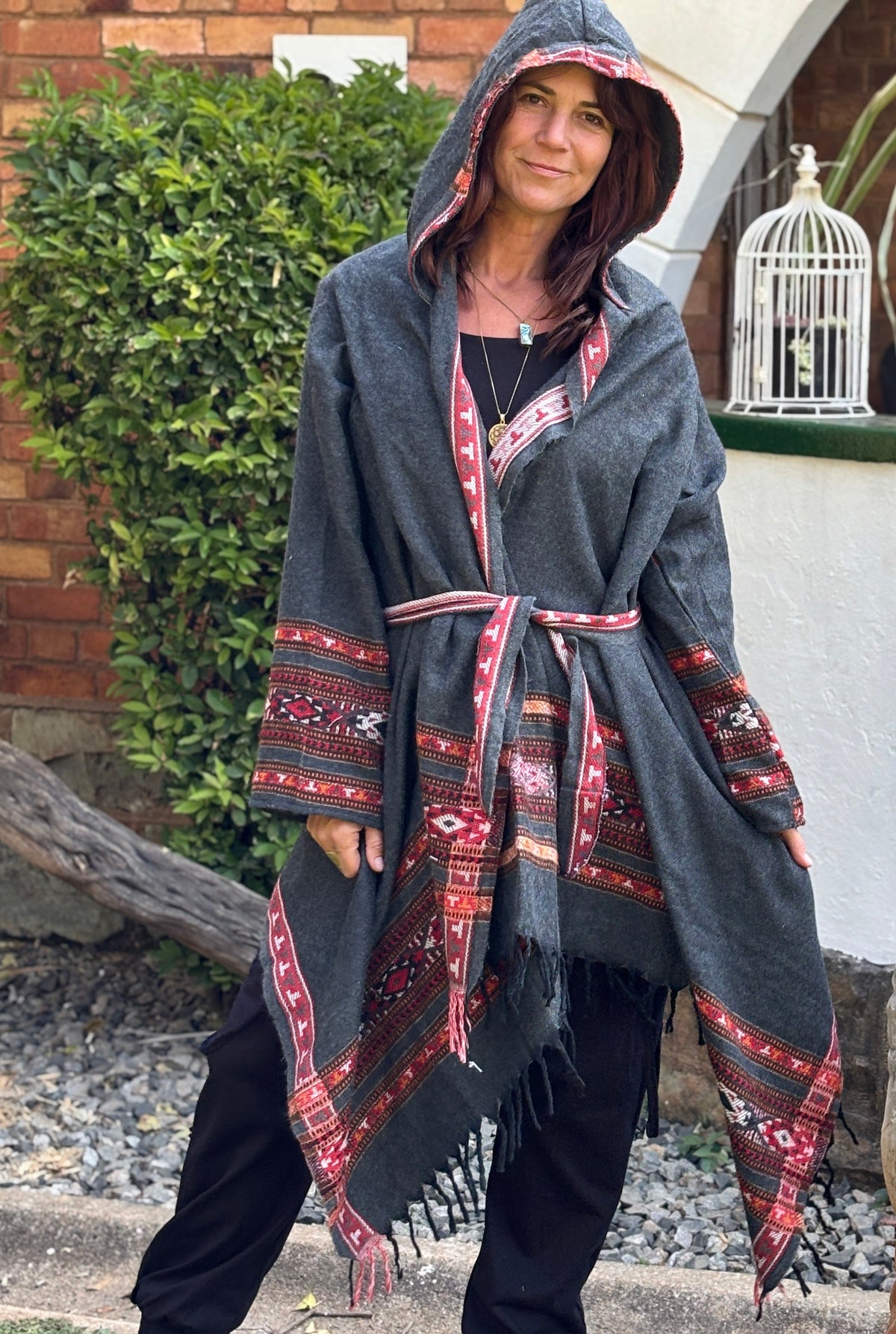 Hooded Camel Wool Blanket Coat