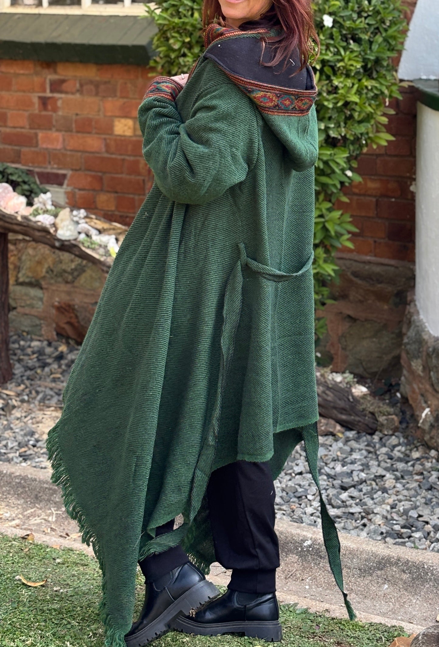Hooded Camel Wool Blanket Coat