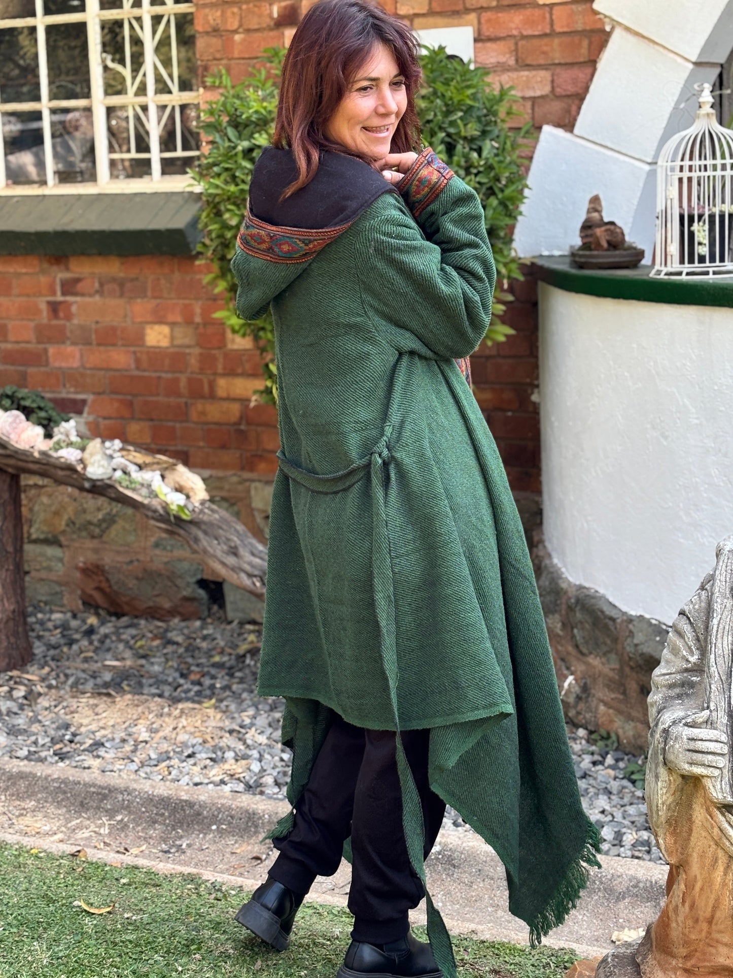 Hooded Camel Wool Blanket Coat