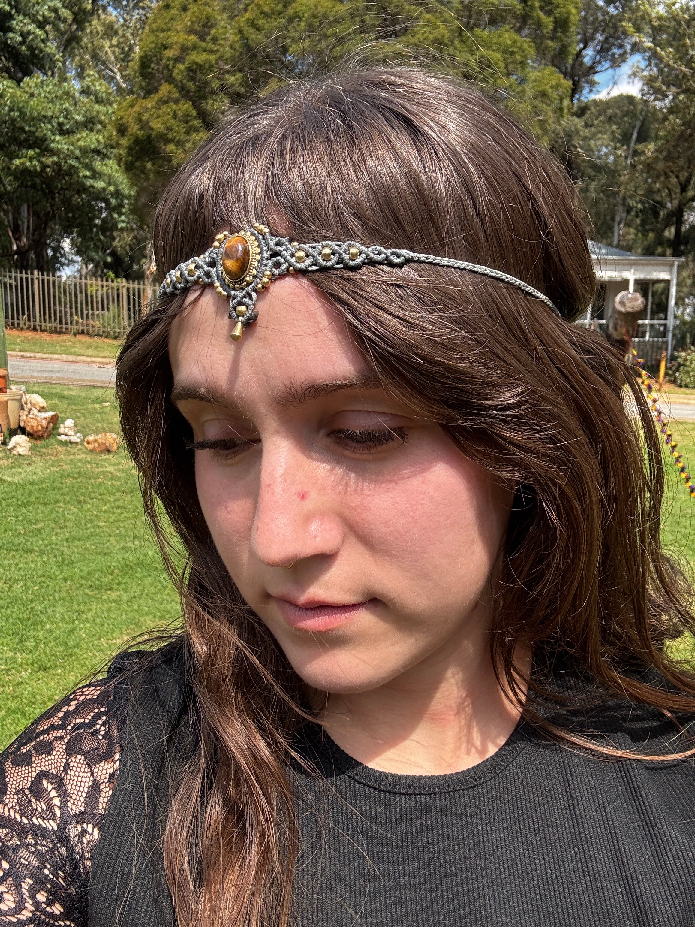 Tiger's Eye Crystal Macrame Choker / Head Piece