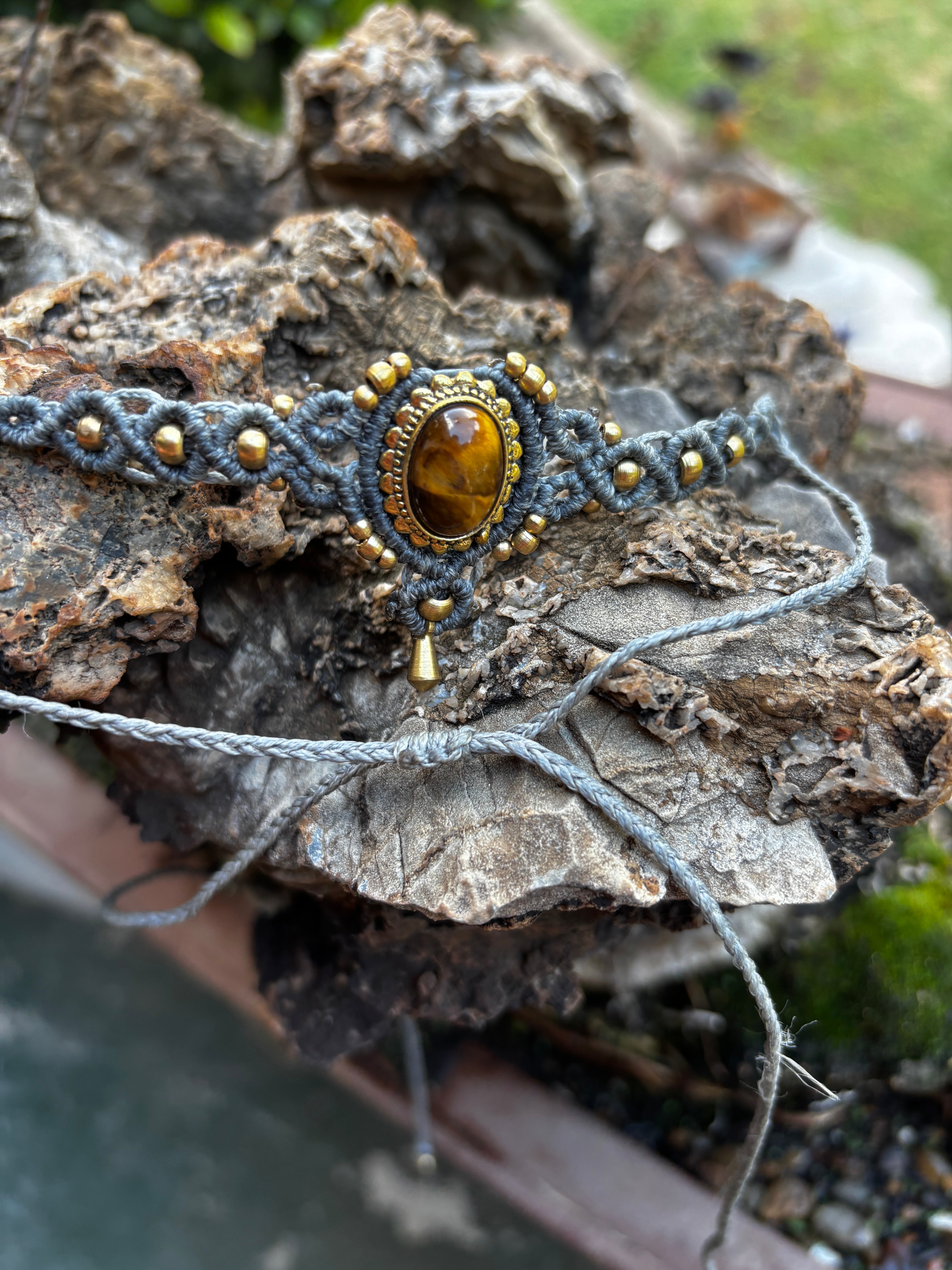 Tiger's Eye Crystal Macrame Choker / Head Piece