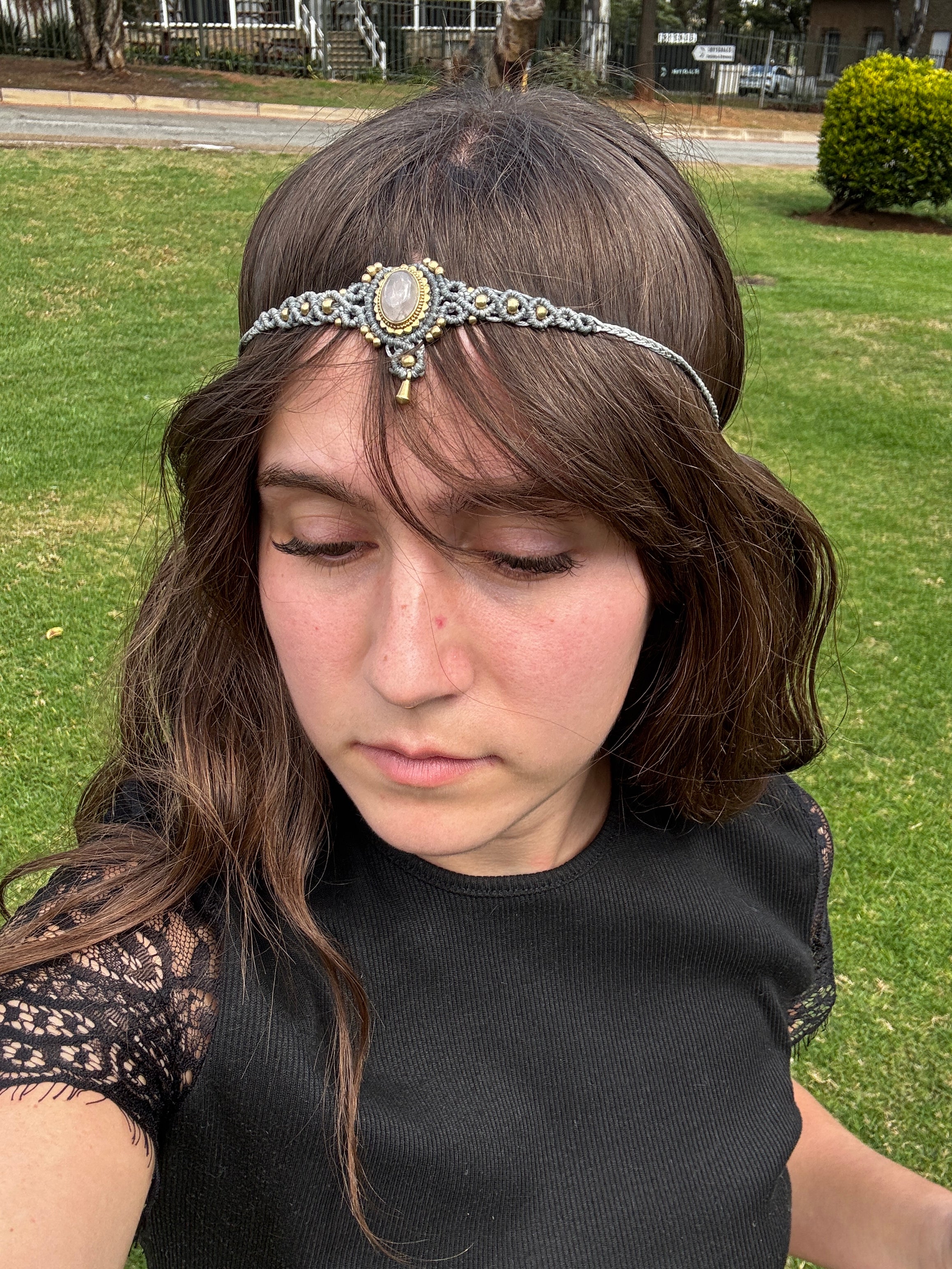 Rose Quartz Macrame Choker / Head Piece