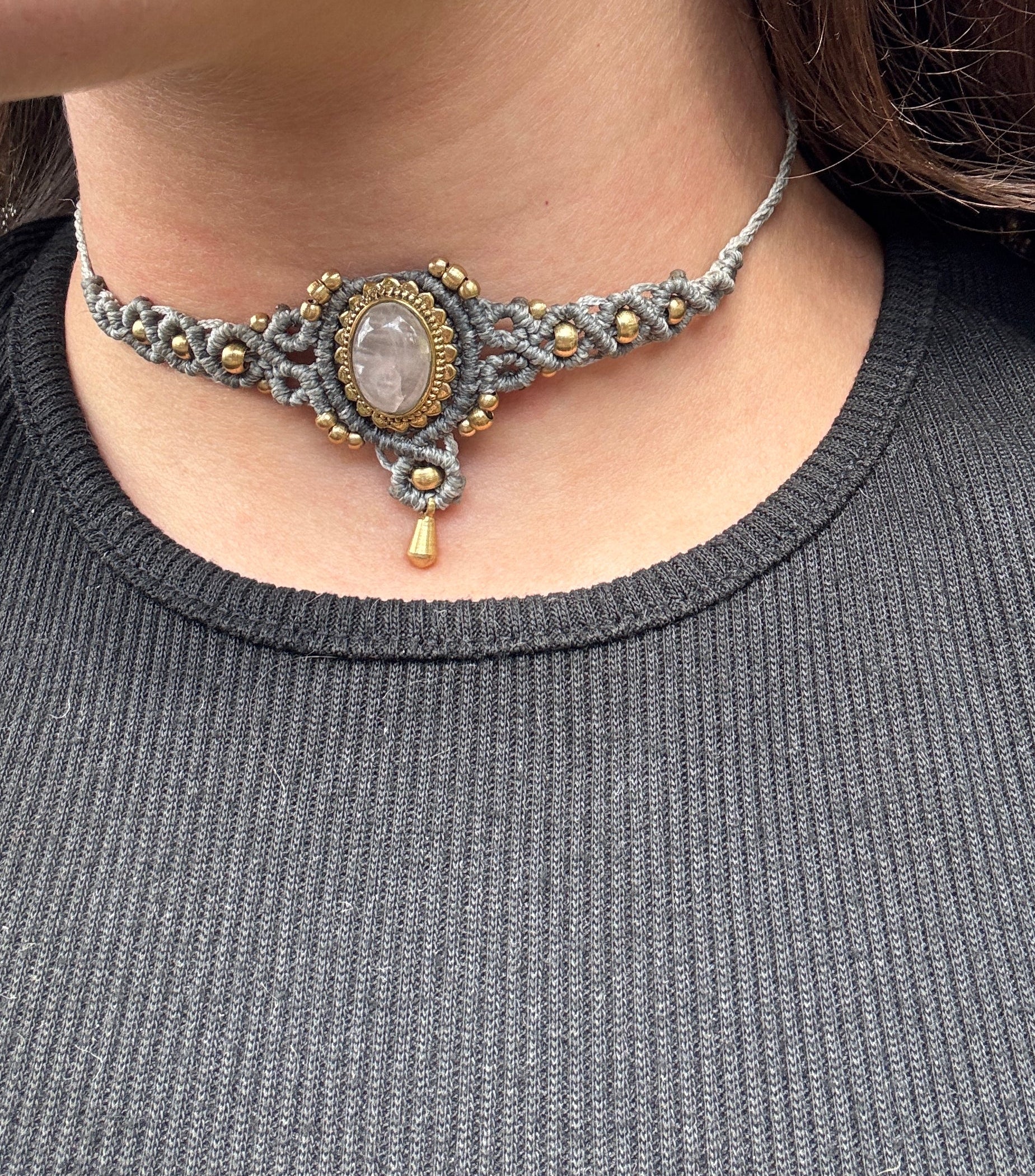 Rose Quartz Macrame Choker / Head Piece