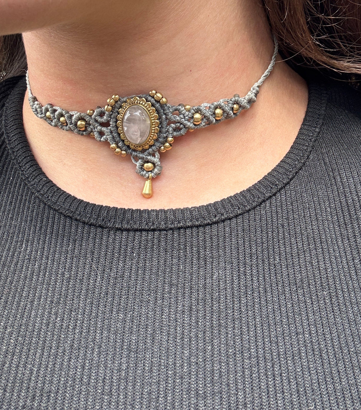Rose Quartz Macrame Choker / Head Piece