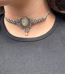 Rose Quartz Macrame Choker / Head Piece