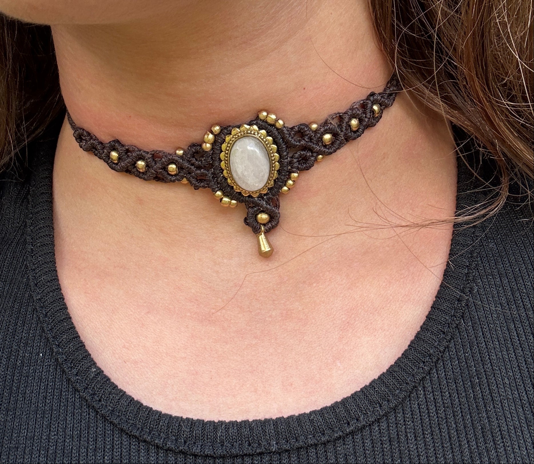 Clear Quartz Macrame Choker / Head Piece