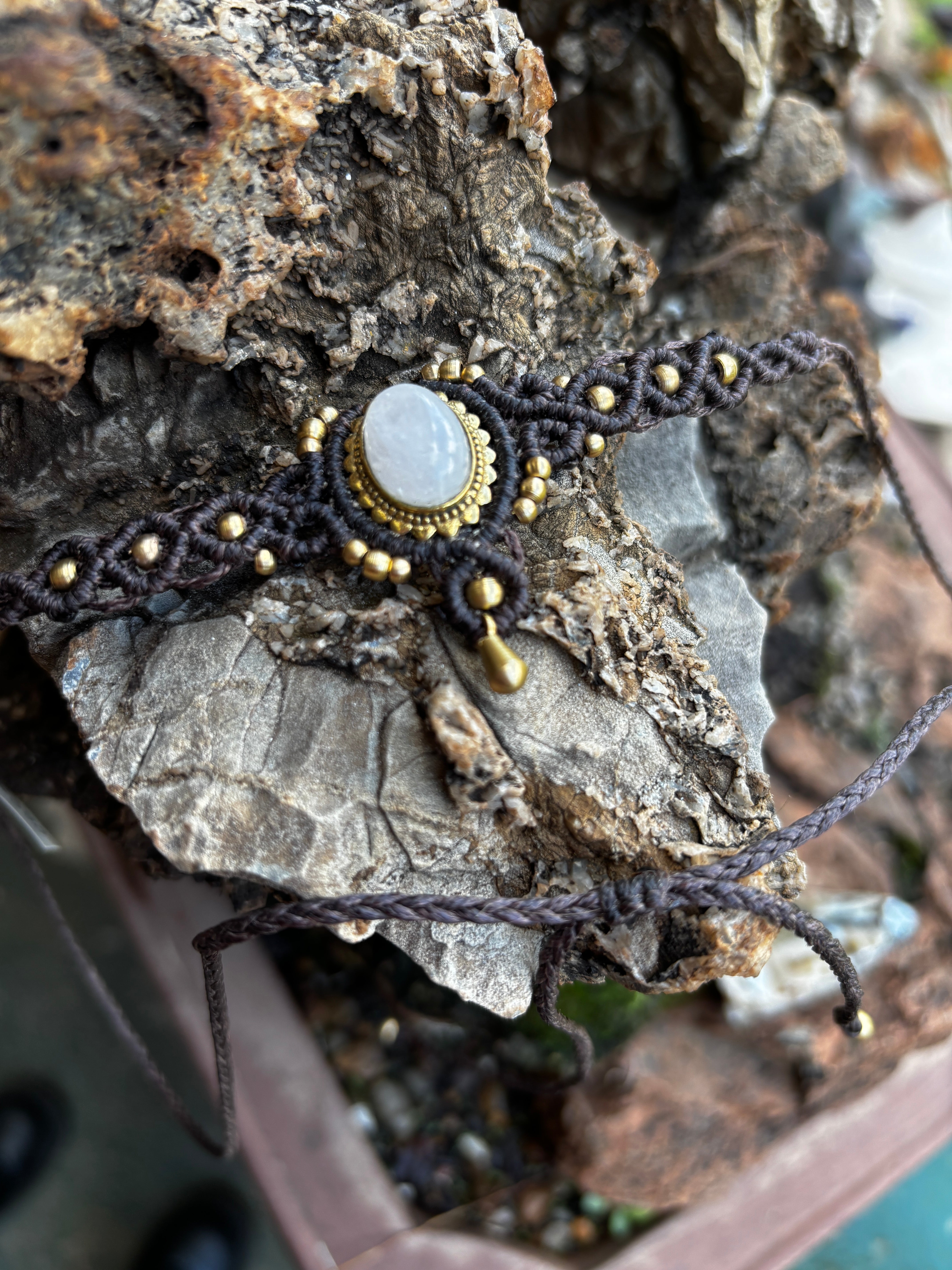 Clear Quartz Macrame Choker / Head Piece