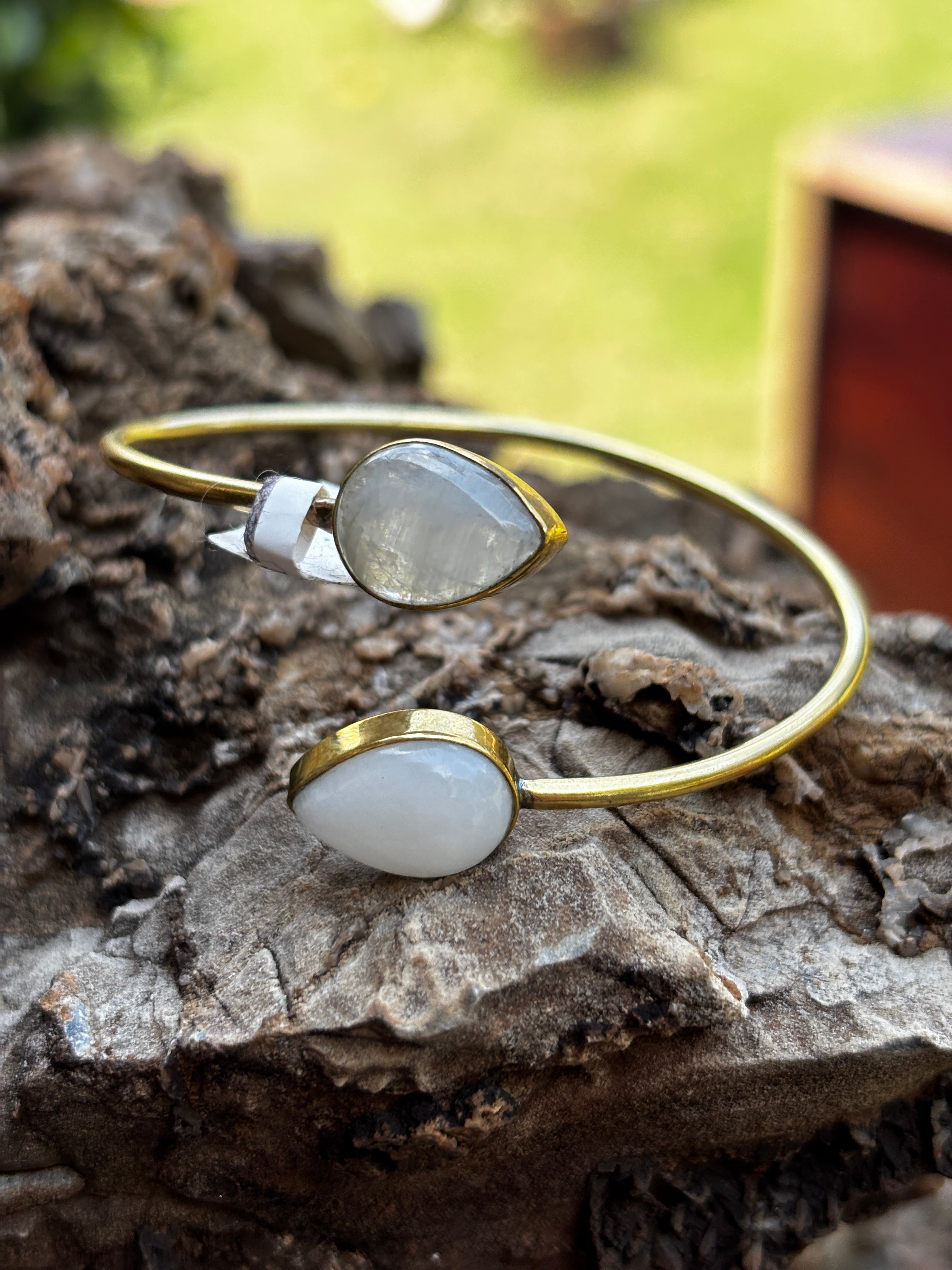 Pure Brass & Moon Stone Crystal Adjustable Bracelet