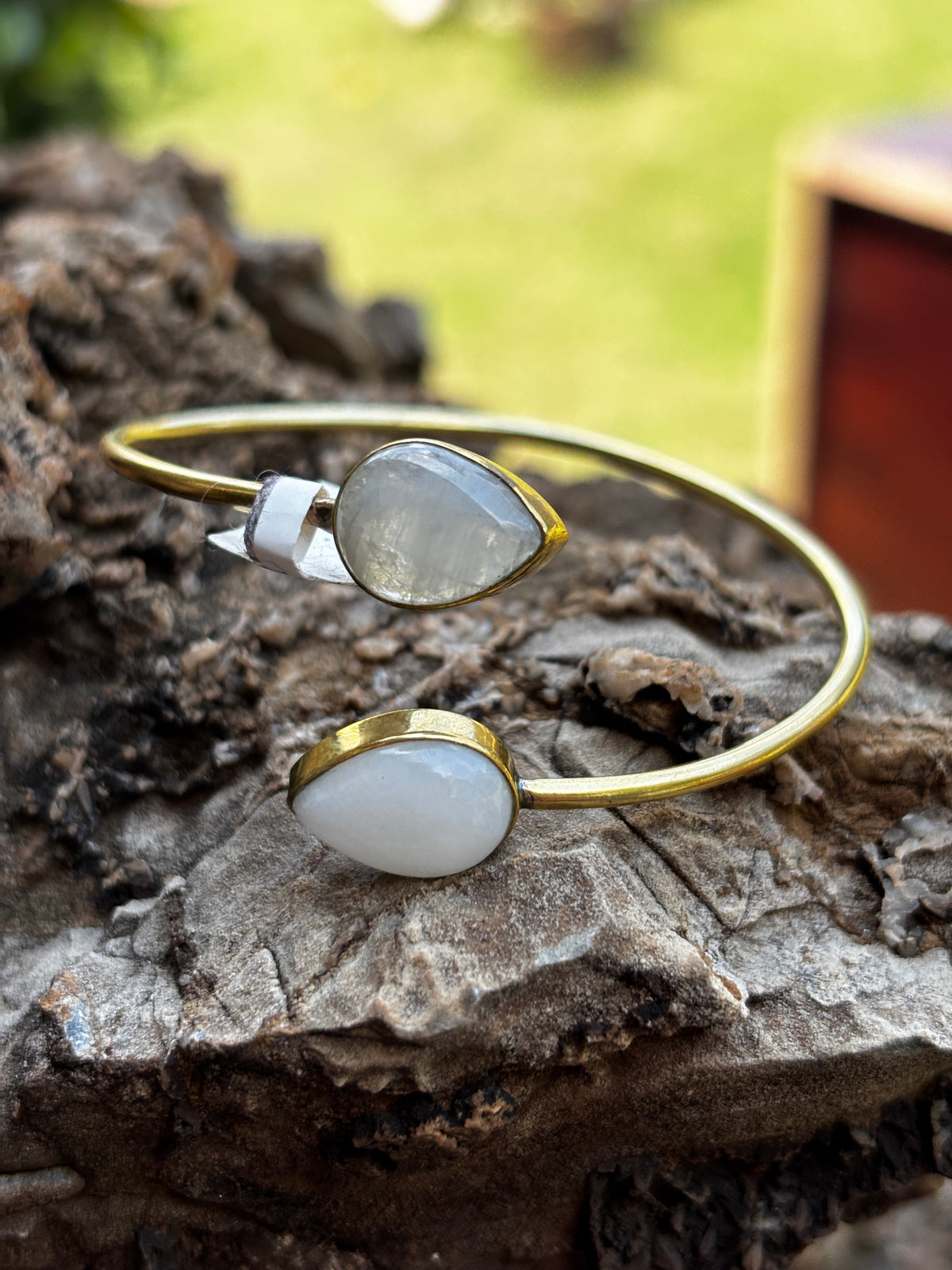 Pure Brass & Moon Stone Crystal Adjustable Bracelet