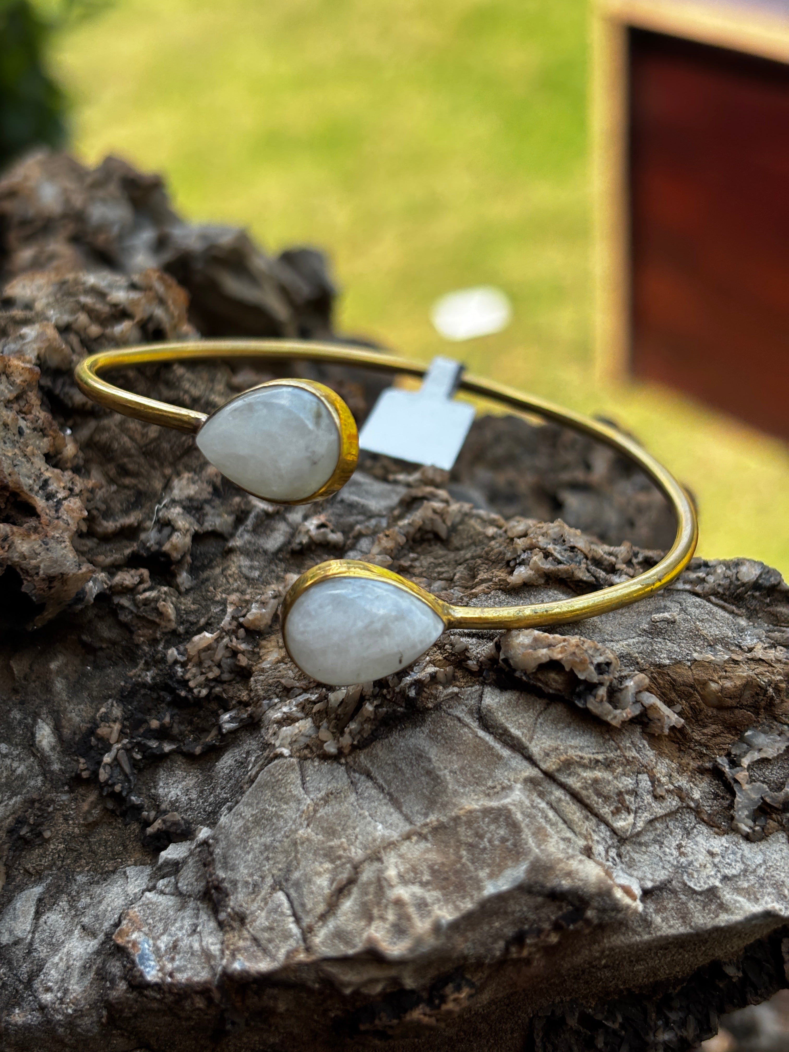 Pure Brass & Moon Stone Crystal Adjustable Bracelet