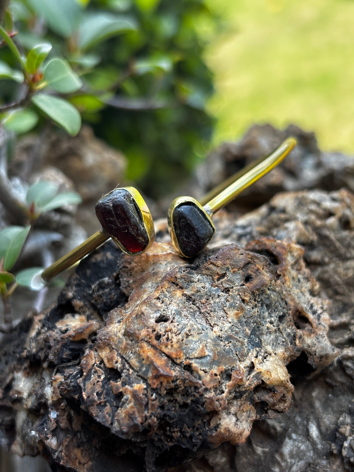 Pure Brass & Garnet Crystal Adjustable Bracelet