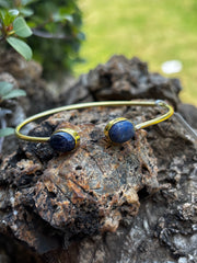 Pure Brass & Lapis Lazuli Crystal Adjustable Bracelet