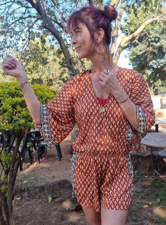 Burnt Orange Silk Jump-Suit